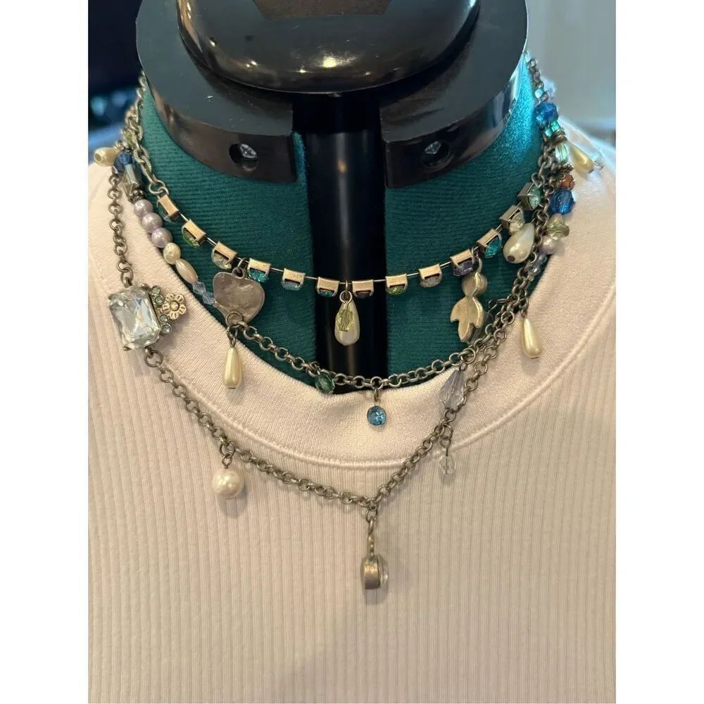 Monet multi strand silver and crystal charm necklace